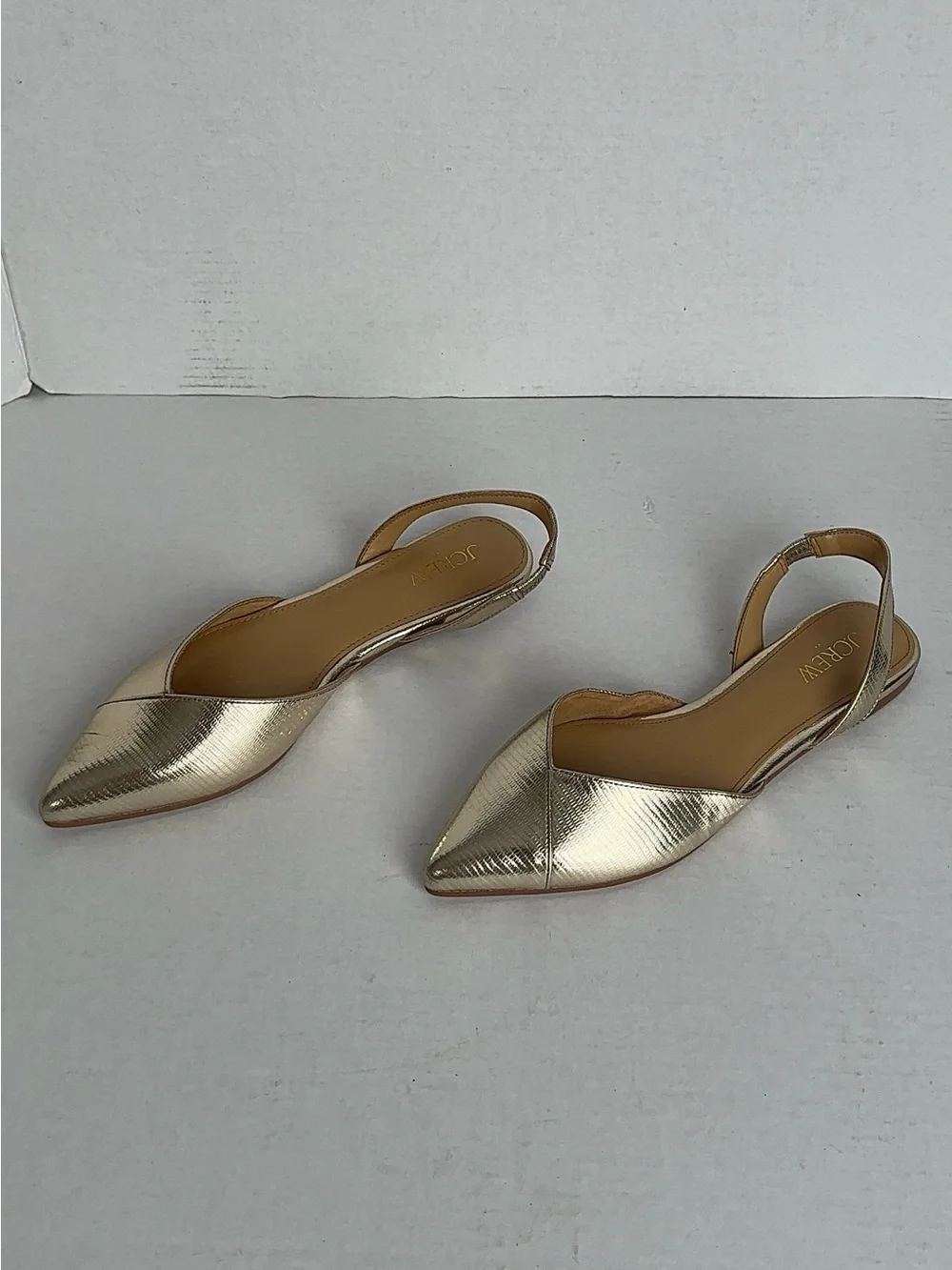 Crew Factory Metallic Gold Lizard Slingback Flats Pointed Toe Women’s 7.5